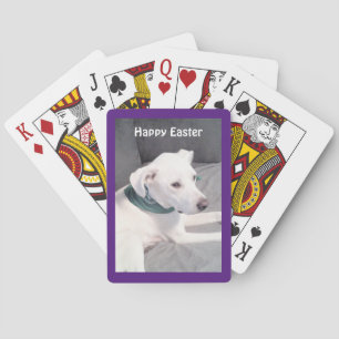Cute Adorable White Puppy Dog Purple Easter Gift Poker Cards