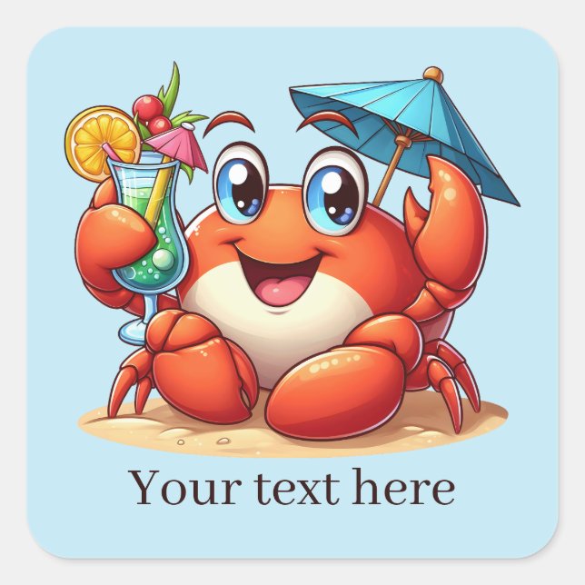 Cute Adult beach drinking party crab. Square Sticker (Front)
