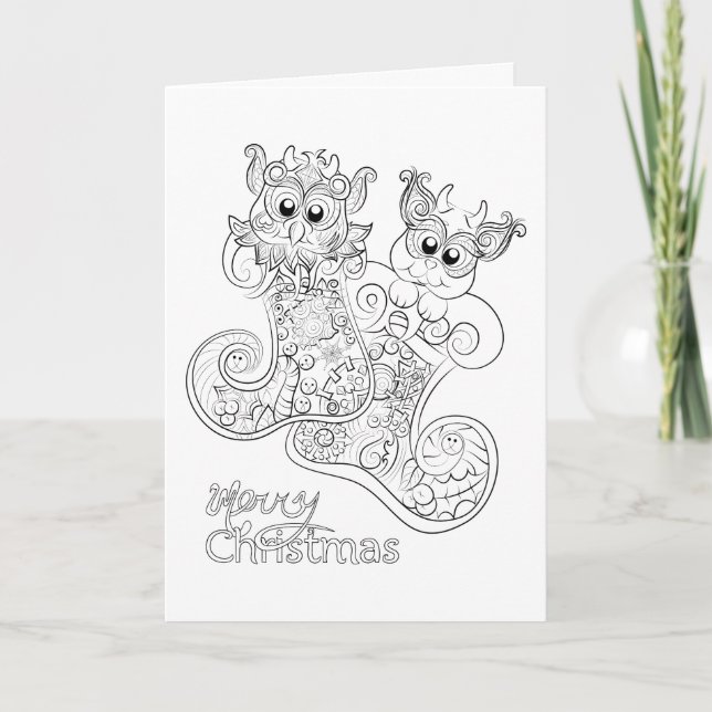 Cute adult colouring christmas card (Front)