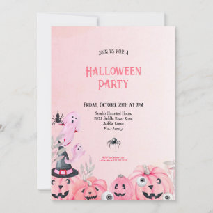 CUTE ADULTS AND KIDS PINK HALLOWEEN PARTY  INVITATION