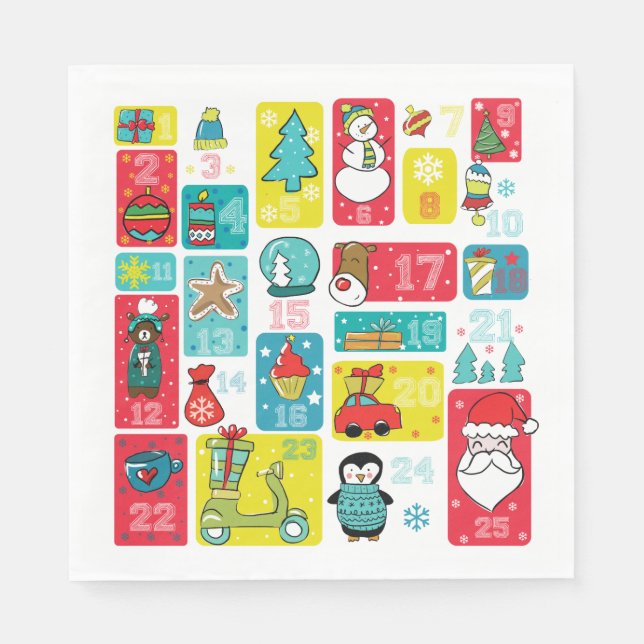 Cute Advent Calendar Cartoon style Napkins (Front)
