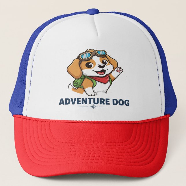 Cute Adventure Dog T-Shirt - Funny Puppy Goggles D Trucker Hat (Front)