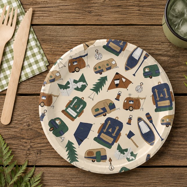 Cute Adventure Doodle Pattern Paper plates (Camping Themed Paper Plates)