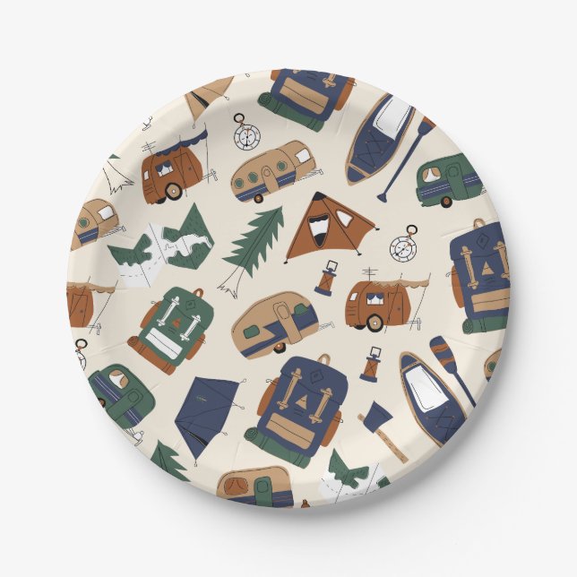 Cute Adventure Doodle Pattern Paper plates (Front)