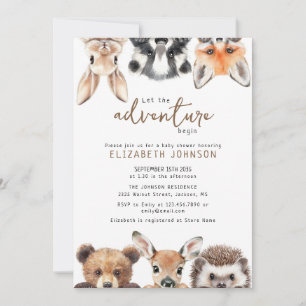 Cute Adventure Forest Woodland Animals Baby Shower Invitation