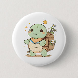 Cute Adventure Turtle Traveler Kawaii Design Button