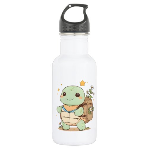 Cute Adventure Turtle Traveler Kawaii Design Stainless Steel Water Bottle