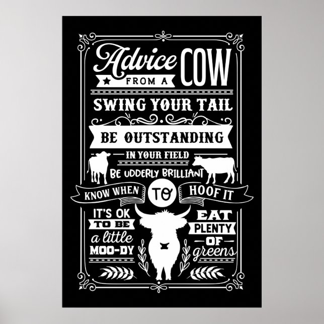 cute advice from a cow word art Country Poster (Front)