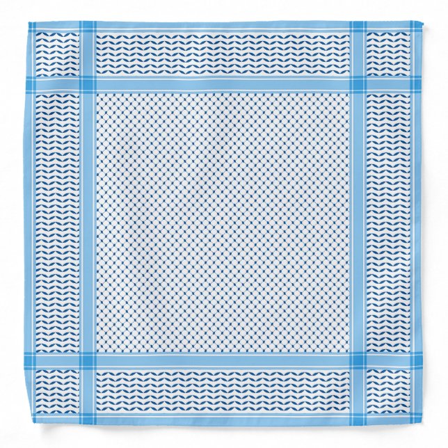 Cute Aesthetic Blue and White Kufiya Keffiyeh Bandana (Front)