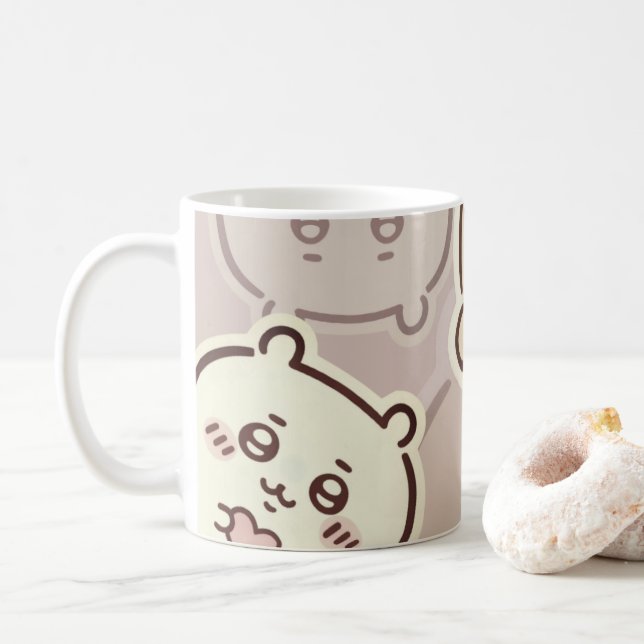 Cute Aesthetic Cream Bear Coffee Mug | Minimalist  (With Donut)