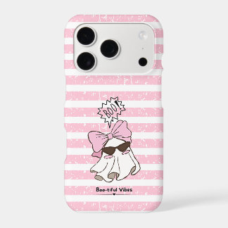 Cute Aesthetic Ghost Boo-tiful Vibes Pink Stripes iPhone 17 Pro Case