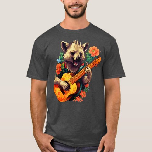 Cute  Aesthetic Hyena Guitar Floral T_Shirt