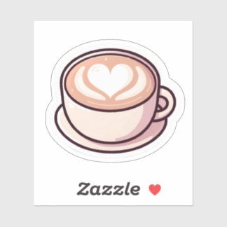  Cute Aesthetic Latte Art Heart Coffee Cup Stick Sticker