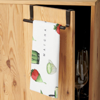 Cute Aesthetic Matcha and Fruit Pattern Kitchen Towel