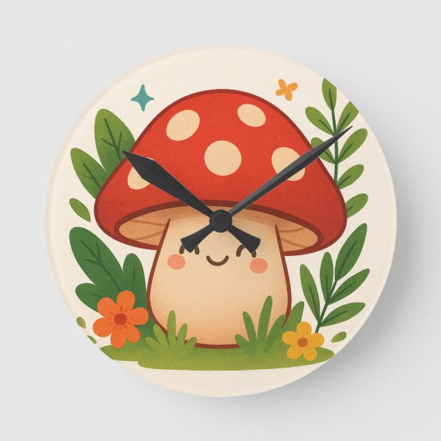 Cute Aesthetic Mushroom Wall Clock (Front)