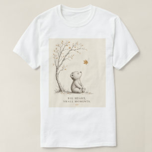 Cute Aesthetic Teddy Bear Autumn Leaves Minimalist T-Shirt