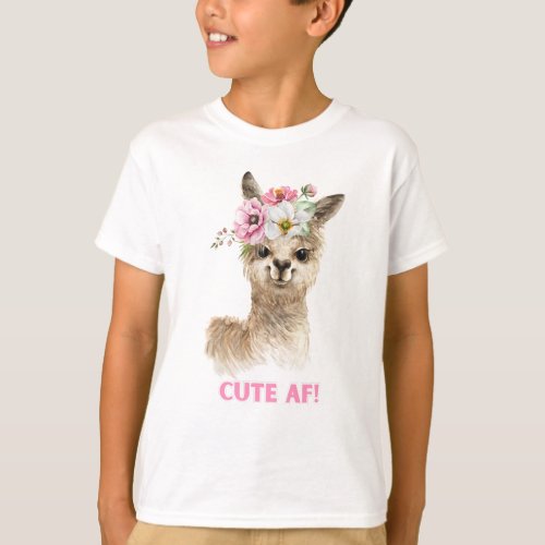 Cute AF Watercolor Llama Design T_Shirt