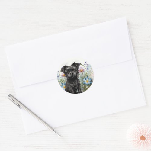 Cute Affenpinscher Dog in a Field of Wildflowers Classic Round Sticker