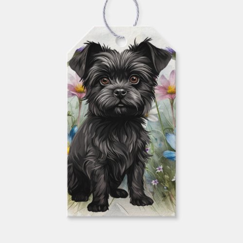 Cute Affenpinscher Dog in a Field of Wildflowers Gift Tags