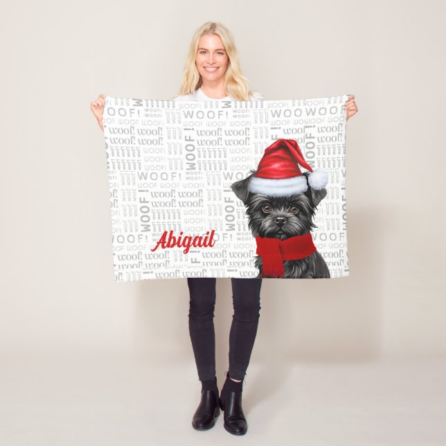 Cute Affenpinscher Dog with Name Christmas Holiday Fleece Blanket (In Situ)