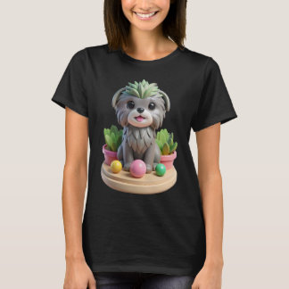 Cute Affenpinscher Succulent | 3D Grey Monkey Dog T-Shirt