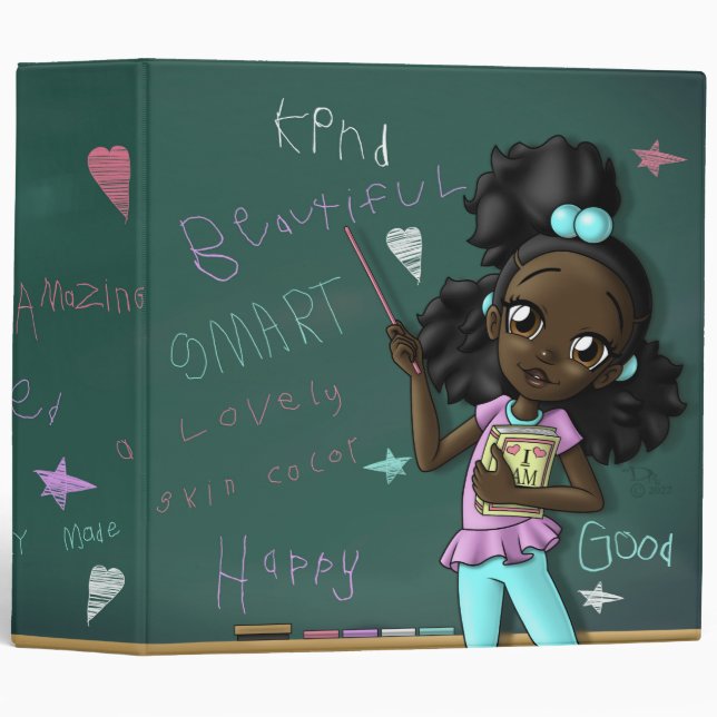 Cute African American Affirmations 3 Ring Binder (Front/Spine)