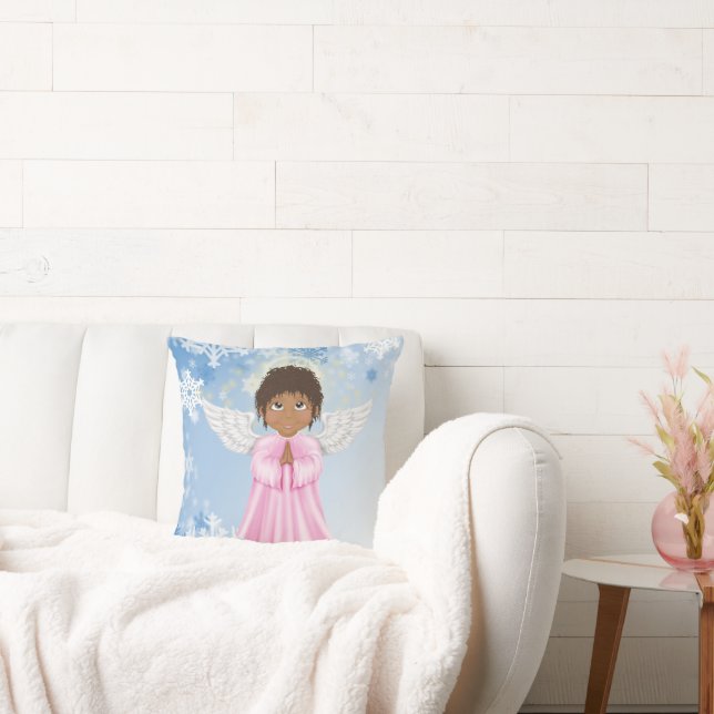 Cute African American Angel Christmas Holiday  Throw Pillow (Couch)