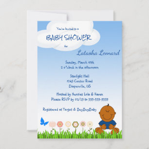 Cute African American Baby Boy Shower Invitation