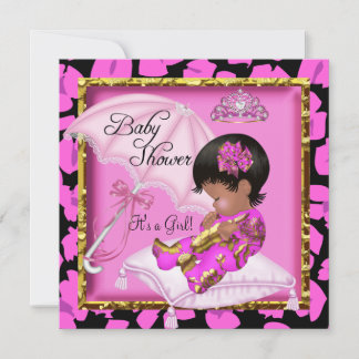 Cute African American Baby Shower Pink Leopard Invitation