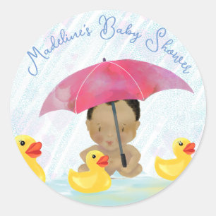 Cute African American Baby Shower Rubber Ducky Classic Round Sticker