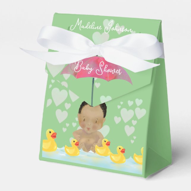 Cute African American Baby Shower with Rubber Duck Favor Boxes (Front Side)