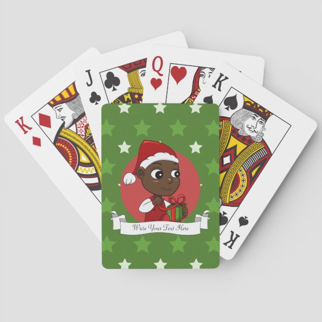 Cute African American baby with a Christmas hat Poker Cards (Back)