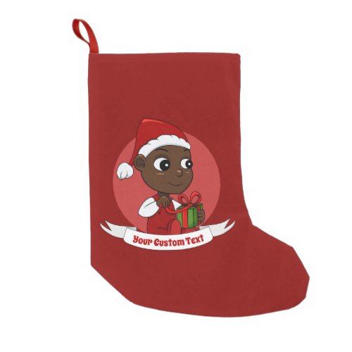 Cute African American baby with a Christmas hat Small Christmas Stocking