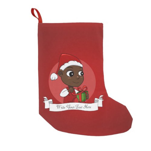 Cute African American baby with a Christmas hat Small Christmas Stocking