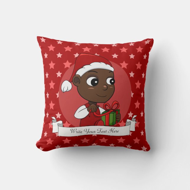 Cute African American baby with a Christmas hat Throw Pillow (Front)