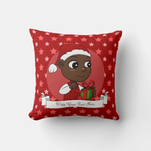 Cute African American baby with a Christmas hat Throw Pillow