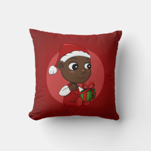 Cute African American baby with a Christmas hat Throw Pillow