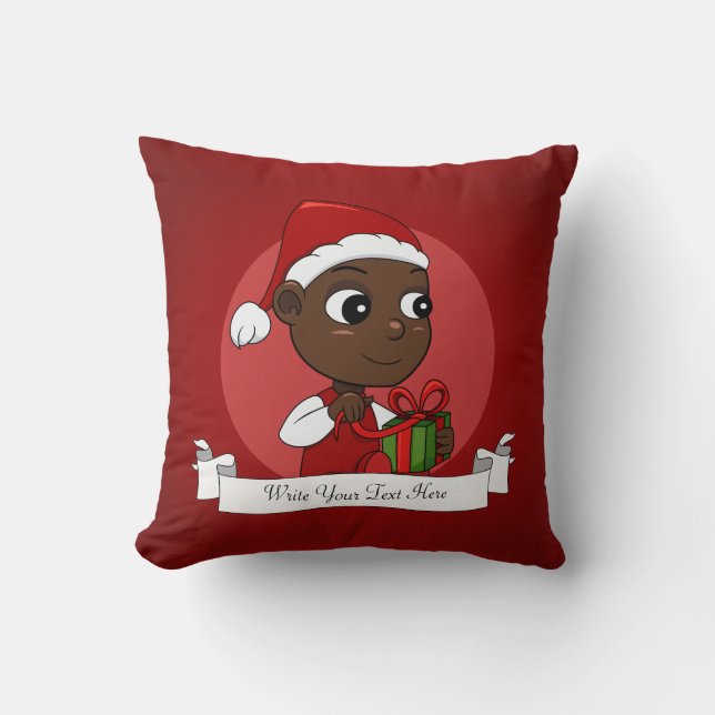 Cute African American baby with a Christmas hat Throw Pillow (Front)
