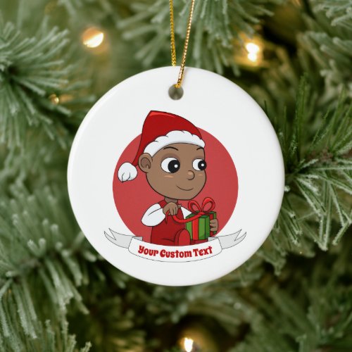 Cute African American baby with a Santa hat Ceramic Ornament