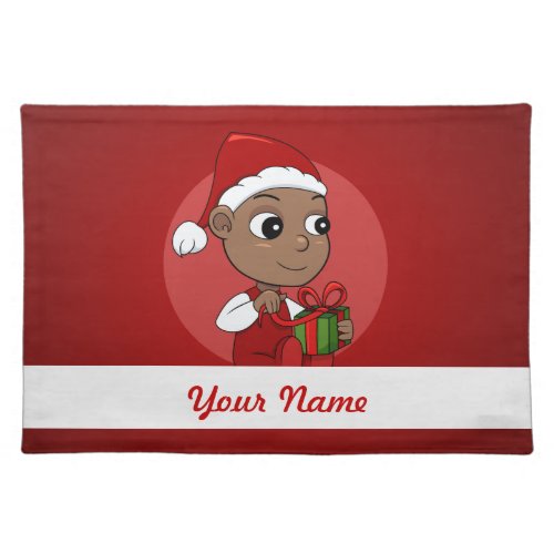 Cute African American baby with a Santa hat Cloth Placemat