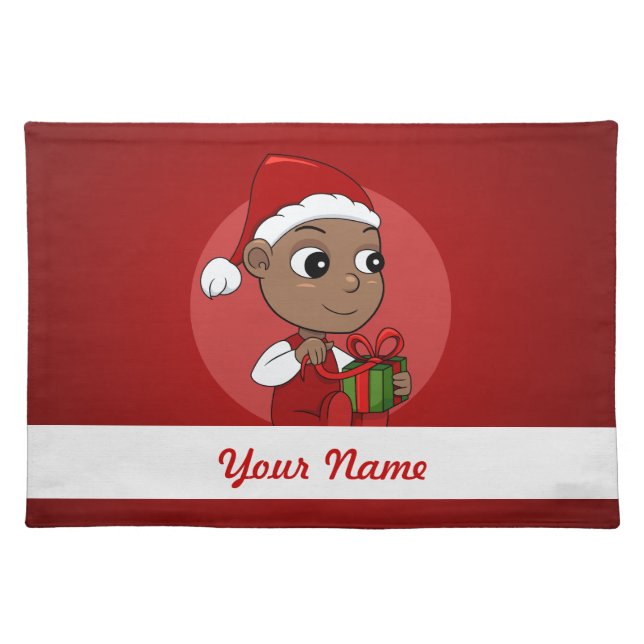 Cute African American baby with a Santa hat Cloth Placemat (Front)