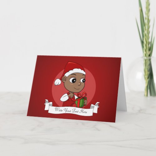 Cute African American baby with a Santa hat Holiday Card