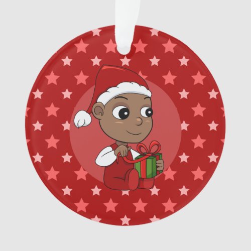 Cute African American baby with a Santa hat Ornament
