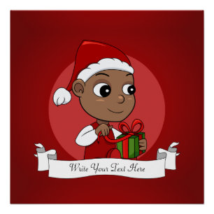 Cute African American baby with a Santa hat Poster