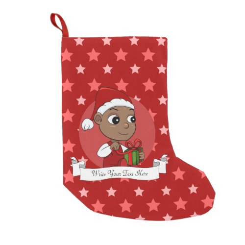 Cute African American baby with a Santa hat Small Christmas Stocking