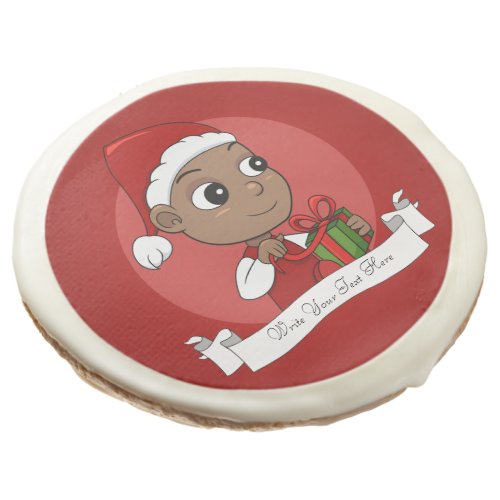 Cute African American baby with a Santa hat Sugar Cookie