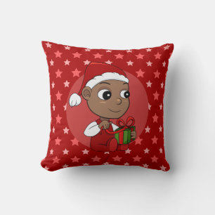 Cute African American baby with a Santa hat Throw Pillow