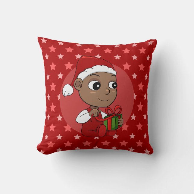 Cute African American baby with a Santa hat Throw Pillow (Front)