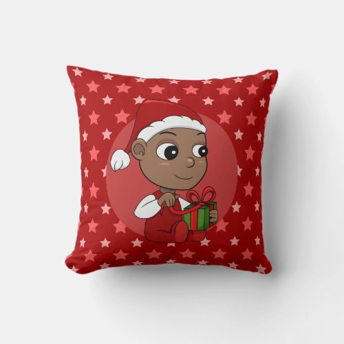 Cute African American baby with a Santa hat Throw Pillow