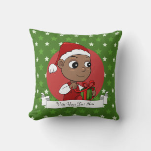 Cute African American baby with a Santa hat Throw Pillow